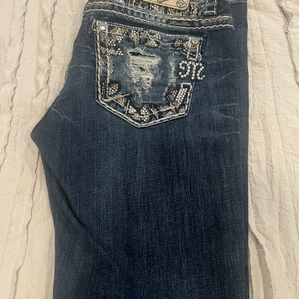 Miss Me Women's Dark Blue Boot Cut Jeans with Embellished Pockets 28